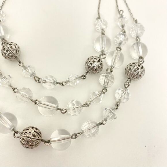 Express Women's Silver Tone  and Clear Bead Statement Necklace - Picture 3 of 5